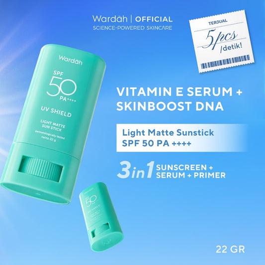 WARDAH UV Shield Light Matte Sun Stick SPF 50 PA +++ 22 g - Sunscreen Wajah 0% Alkohol dan Sebum Control - Tekstur Ringan - Untuk Semua Jenis Kulit - Skincare