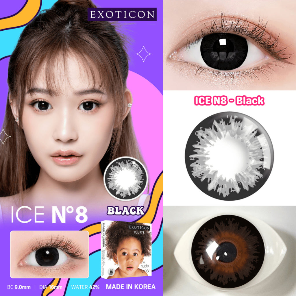 Exoticon Softlens Ice N8 Series Grey | Hazel | Black | Soflens Diameter 16mm | Soflens Big Eyes