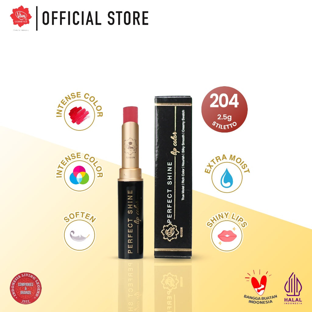 Viva Queen Perfect Shine Lip Color - RICH COLOR, CREAMY SWATCH, SILKY SMOOTH & NOURISH (with OMEGA 3 & Aloe Butter - tersedia 10 varian warna)