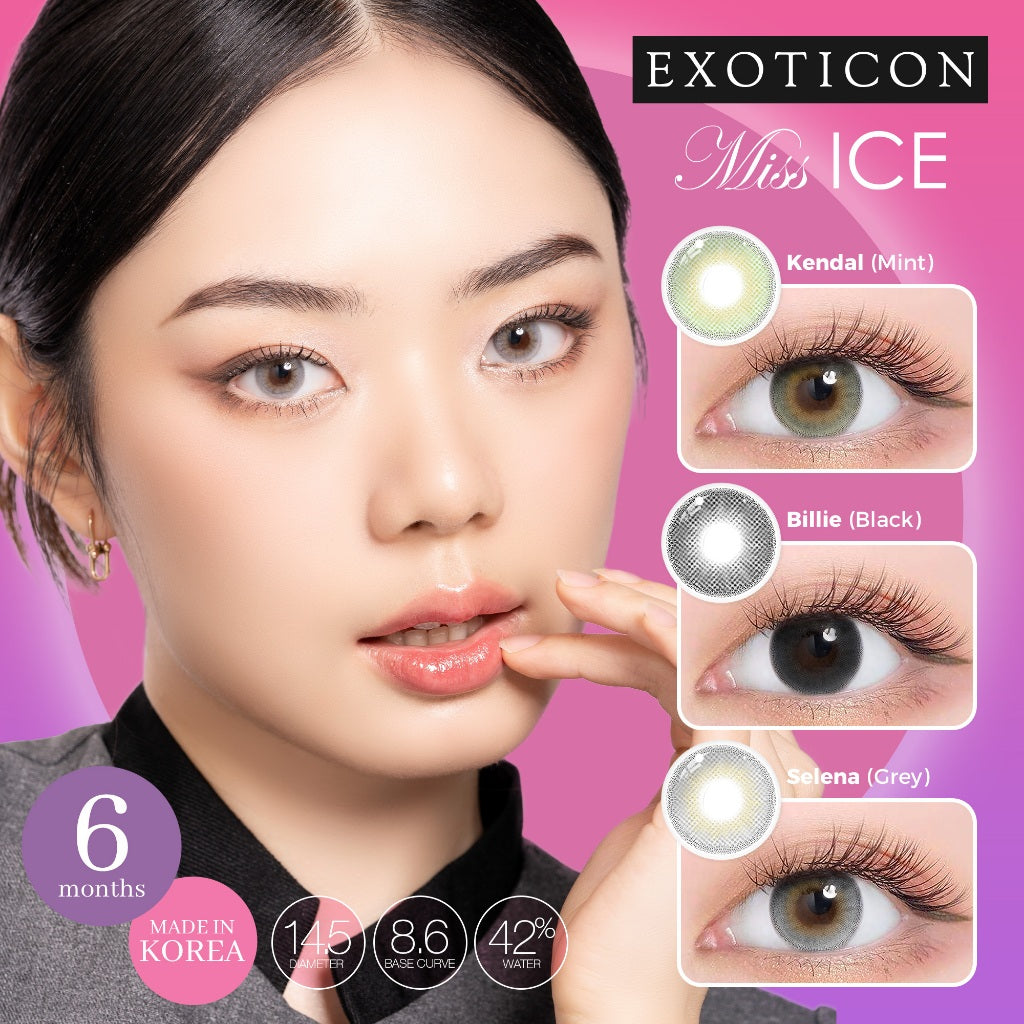 Exoticon Softlens Miss ICE Series Selena (Grey) | Billie (Black) | Kendal (Mint) | Soflens Minus