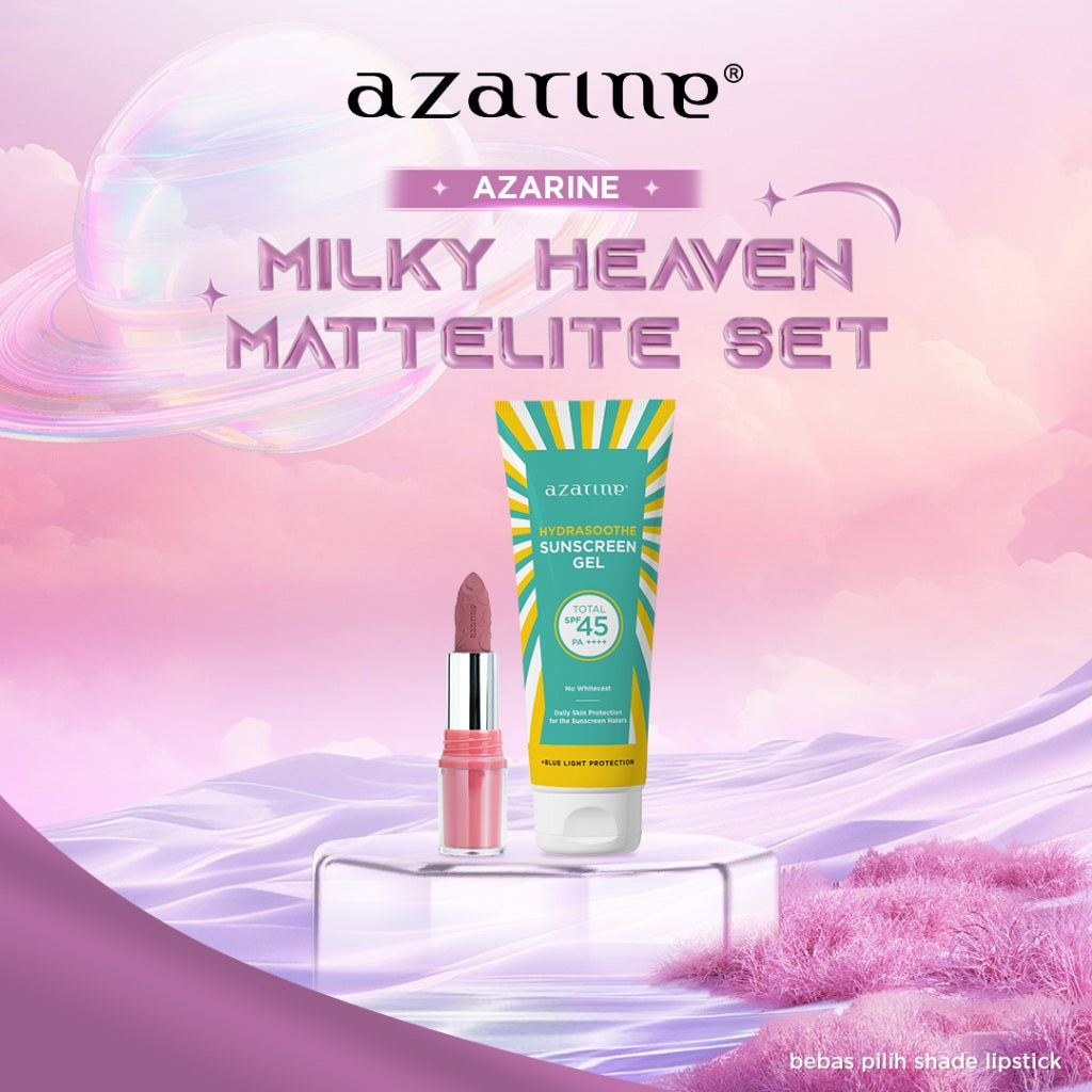 Azarine Milky Heaven Mattelite Set [2 PCS] Lipstick Matte Transferproof Smudgeproof Tahan Lama + Sunscreen BEST SELLER SPF 45+++ Untuk Semua Jenis Kulit