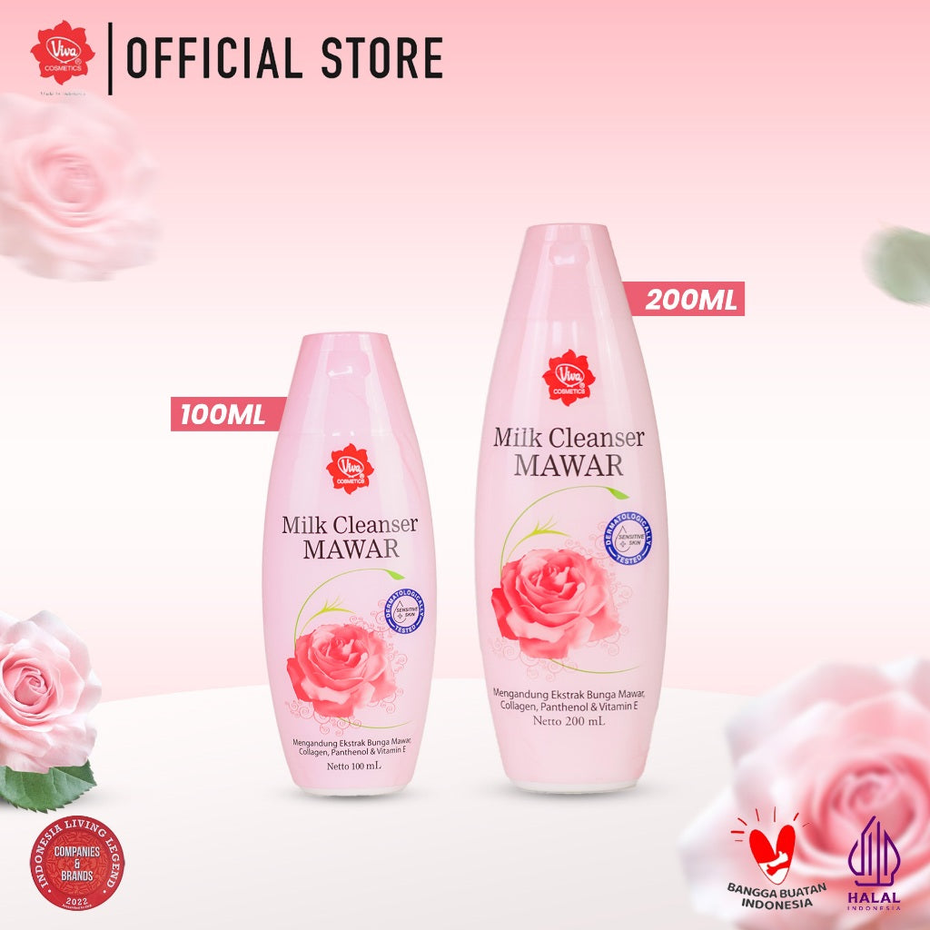 Viva Milk Cleanser Mawar with VIT E, Collagen & Panthenol (tersedia 2 ukuran 100ml & 200 ml)