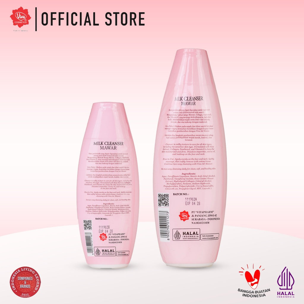 Viva Milk Cleanser Mawar with VIT E, Collagen & Panthenol (tersedia 2 ukuran 100ml & 200 ml)