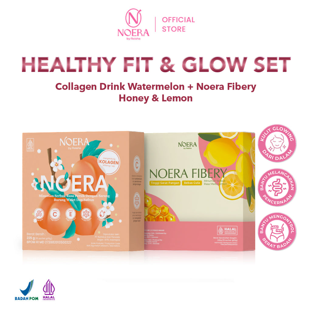 Noera Paket Healthy Fit & Glow Set | Fibery Honey & Lemon | Collagen Drink Regular | Minuman Tinggi Serat dan Vitamin