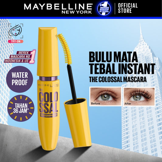MAYBELLINE OFFICIAL Volume Express The Colossal Waterproof Mascara Make up - 9.2ml Maskara Makeup Eye Kolagen Bulu Mata Tebal Superstay Matte Vinyl Ink