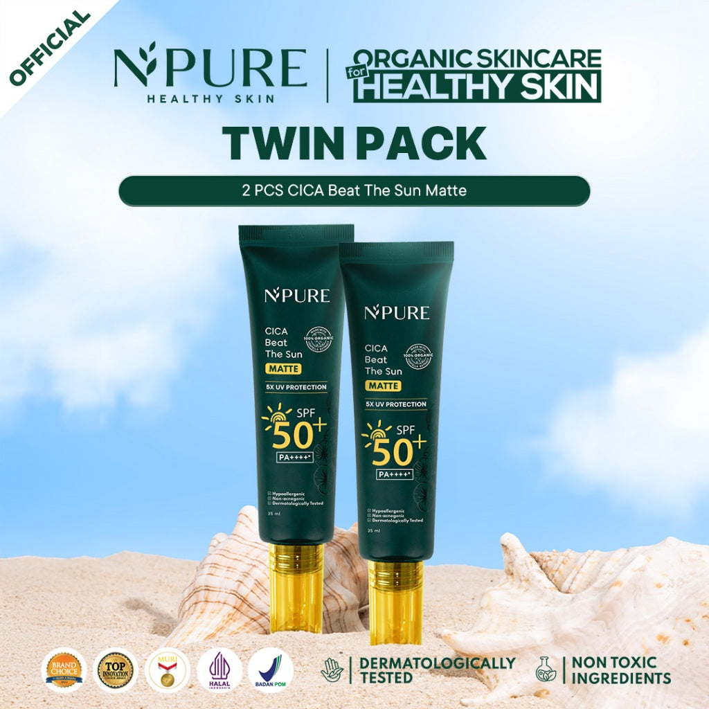 2PCS TWIN PACK SUNSCREEN - NPURE  Cica Beat The Sun Matte / SUNSCREEN HYPOALLERGENIC Acid Extract Beruntusan Hydrating Mencerahkan Wajah