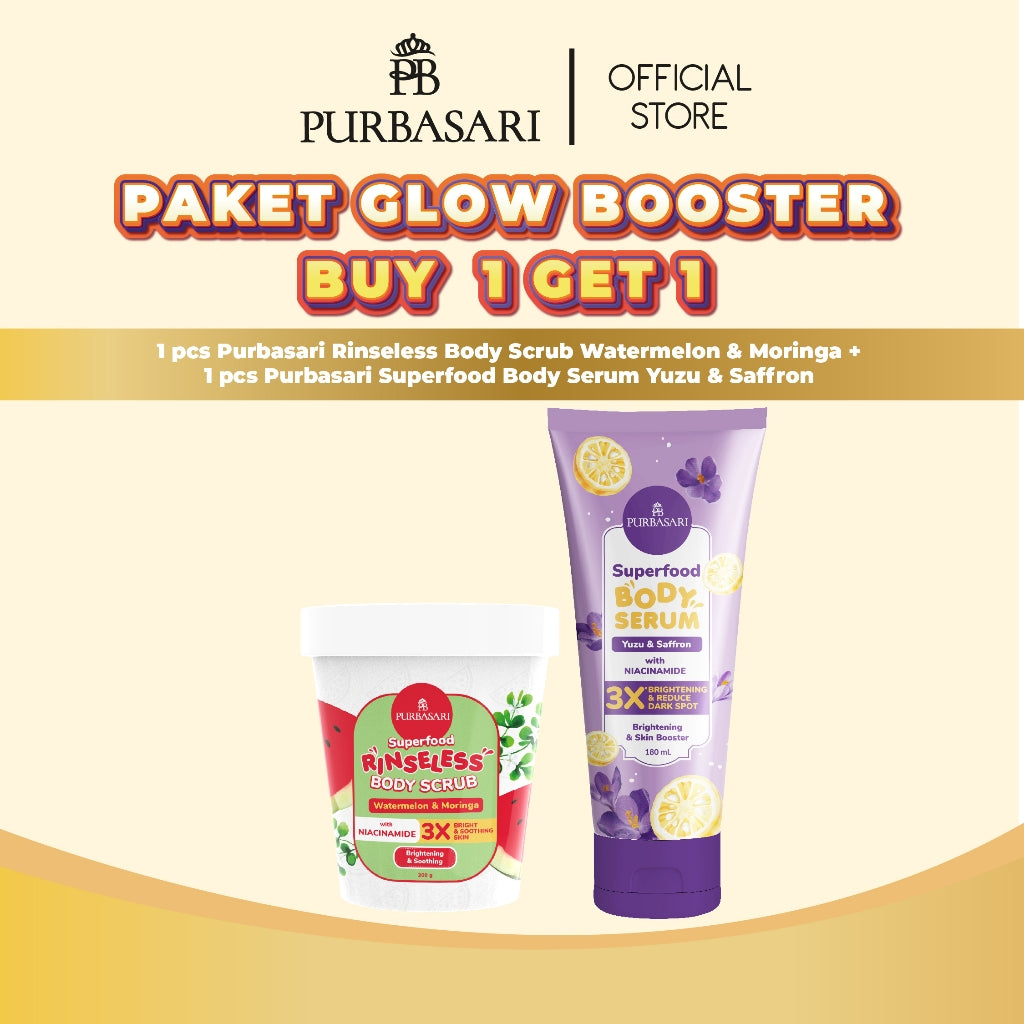 Glow Booster Package - Purbasari Superfood Body Serum 180ml / Purbasari Superfood + New Superfood Rinseless Body Scrub Tanpa Bilas 200gr