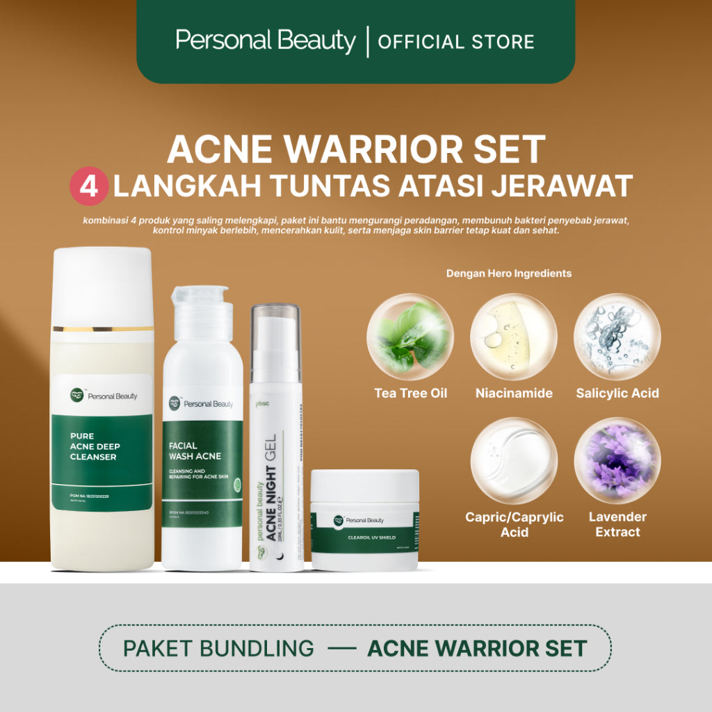 PERSONAL BEAUTY Skincare Set ECO Acne | Perawatan Wajah Berjerawat & Beruntusan - (Tea Tree Oil, Aloe Vera, Niacinamide, Salicylic Acid, Oil Control, Bekas Jerawat)