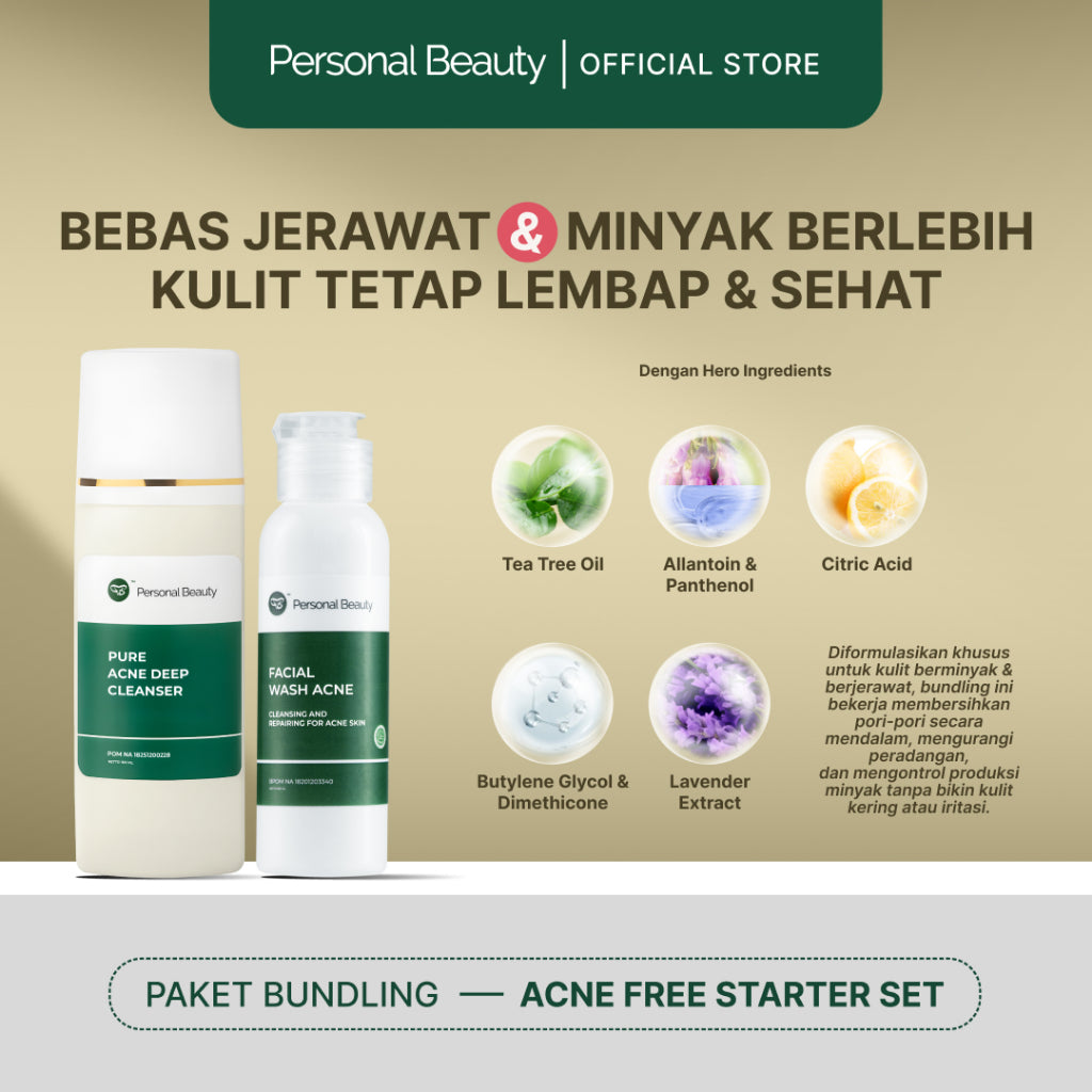 PERSONAL BEAUTY Skincare Set ECO Acne | Perawatan Wajah Berjerawat & Beruntusan - (Tea Tree Oil, Aloe Vera, Niacinamide, Salicylic Acid, Oil Control, Bekas Jerawat)