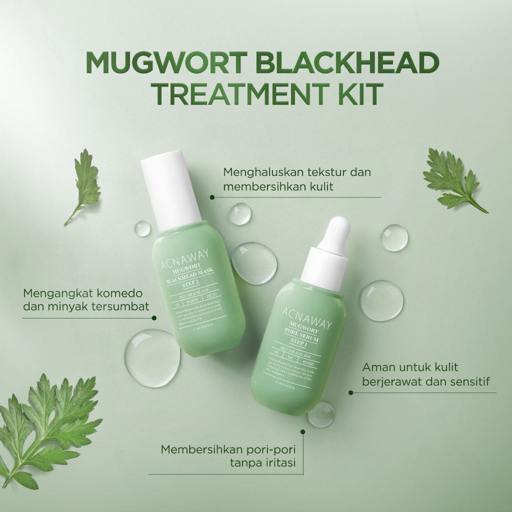 ACNAWAY Mugwort Blackhead Treatment Kit - Mugwort Pore Serum + Mugwort Blackhead Mask Serum Pori & Mask Treatment Komedo Membandel untuk Komedo & Pori Tersumbat