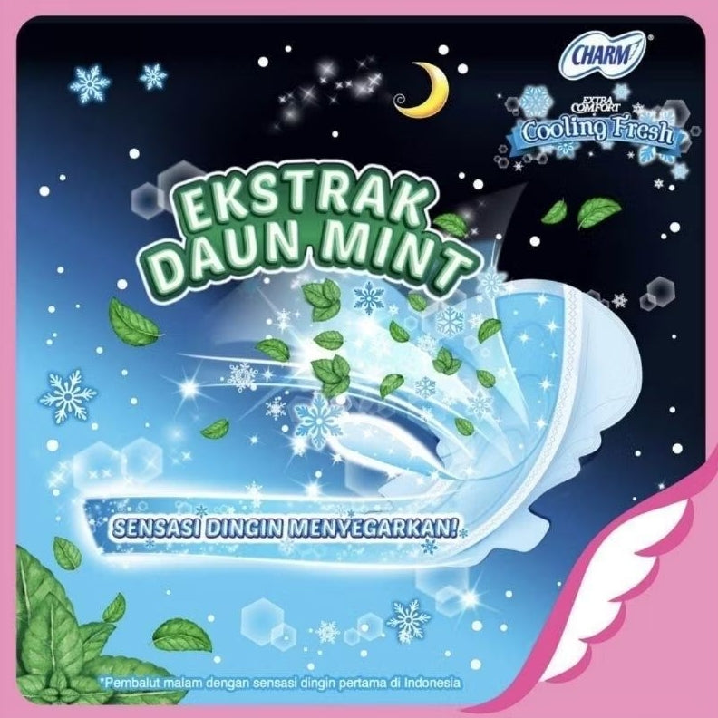 Charm Cooling Fresh Pembalut Wanita Wing Malam Ekstrak Daun Mint 29 cm 10 pcs