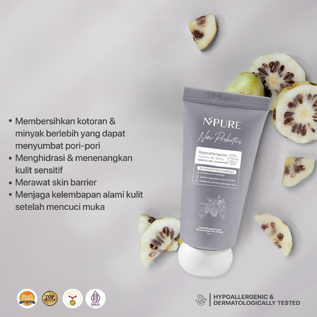 TRAVEL KIT - NPURE Cleanser Gel Noni Mini 50Ml / Cleanse Me Softly / Gentle Skin Cleanser / Pembersih Wajah Hypoallergenic / Sensitive Approved / Eczema / Semua Jenis Kulit / ph Balance / Travel Size