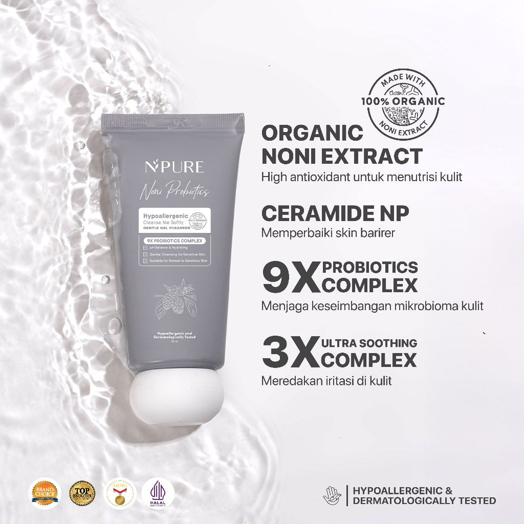 TRAVEL KIT - NPURE Cleanser Gel Noni Mini 50Ml / Cleanse Me Softly / Gentle Skin Cleanser / Pembersih Wajah Hypoallergenic / Sensitive Approved / Eczema / Semua Jenis Kulit / ph Balance / Travel Size