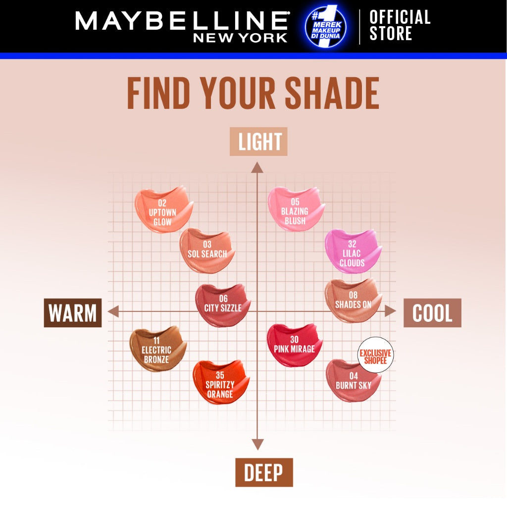 MAYBELLINE OFFICIAL Sunkisser Liquid Blush 5.4mL Instant Fresh Cheeks Glow Matte Cream Blush Liquid Blush Highlighter Blush On Cair Buildable Mudah Di Blend Pigmented Ringan Tahan Lama Tinted Serum