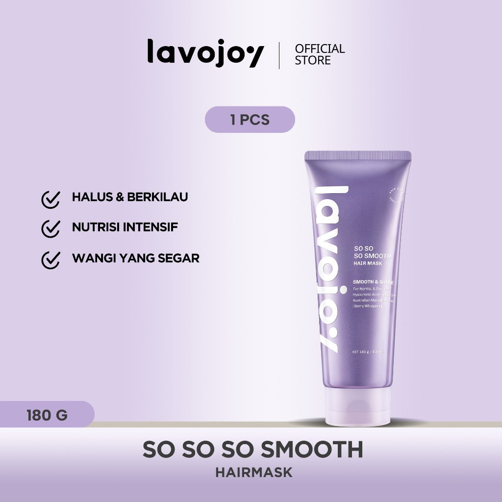 Lavojoy So So So Smooth Hair Mask 180gr | Masker Rambut Lembut Anti Kusut Frizzy | Masker Rambut Berkilau | Masker Rambut Kering | Repair Hair Mask with Hyaluronic Acid + Triple Seed Oil + Australian Manuka Honey