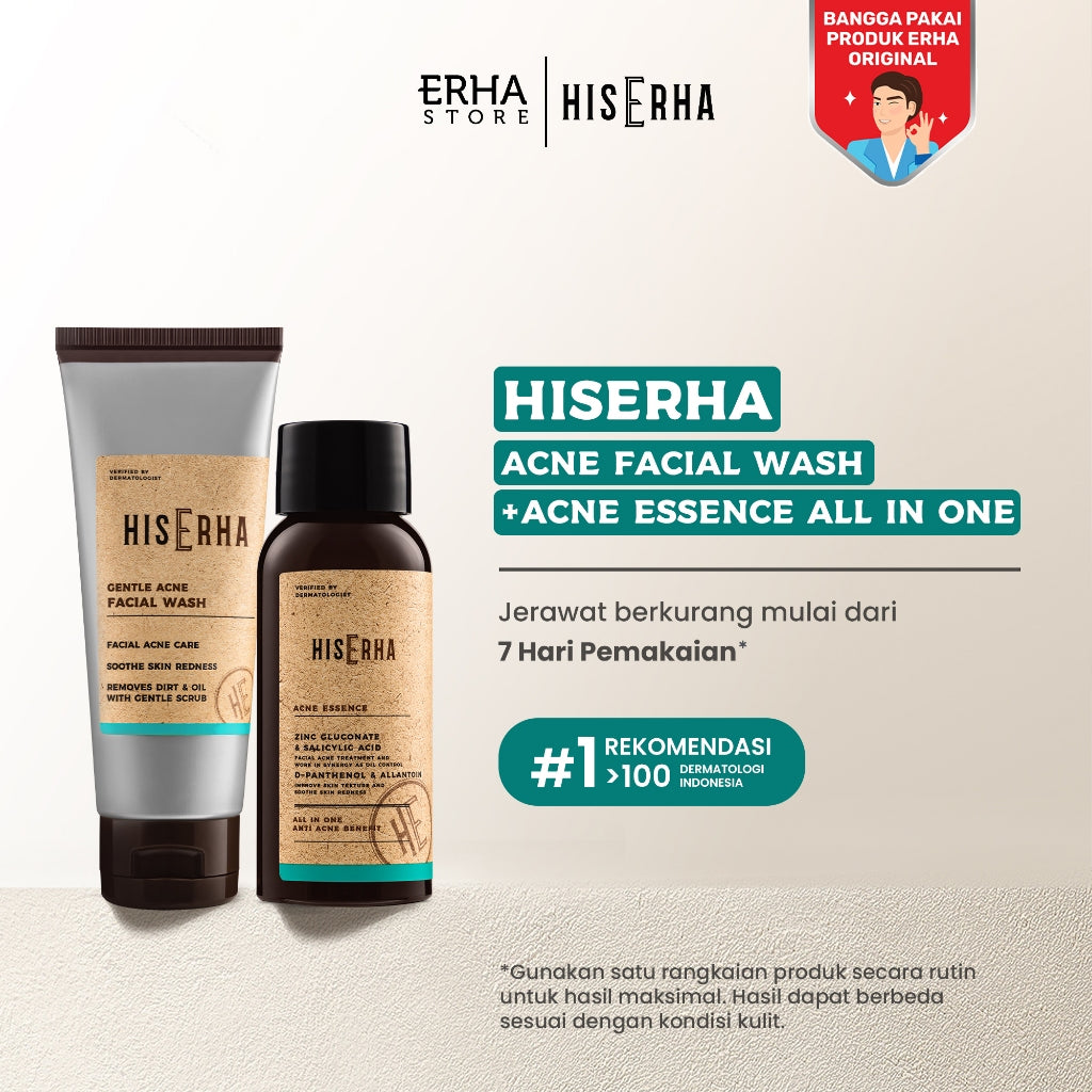HIS ERHA Paket Facial Wash & Serum Acne - Set untuk Lawan Jerawat / Kurangi Minyak khusus Pria, Melembapkan Wajah, Verified by Dermatologist,Nicianamide, Salicylic Acid, Zinc PCA, D-Phantenol, Gentle Scrub