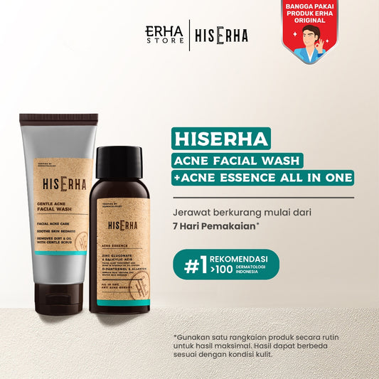 HIS ERHA Paket Facial Wash & Serum Acne - Set untuk Lawan Jerawat / Kurangi Minyak khusus Pria, Melembapkan Wajah, Verified by Dermatologist,Nicianamide, Salicylic Acid, Zinc PCA, D-Phantenol, Gentle Scrub