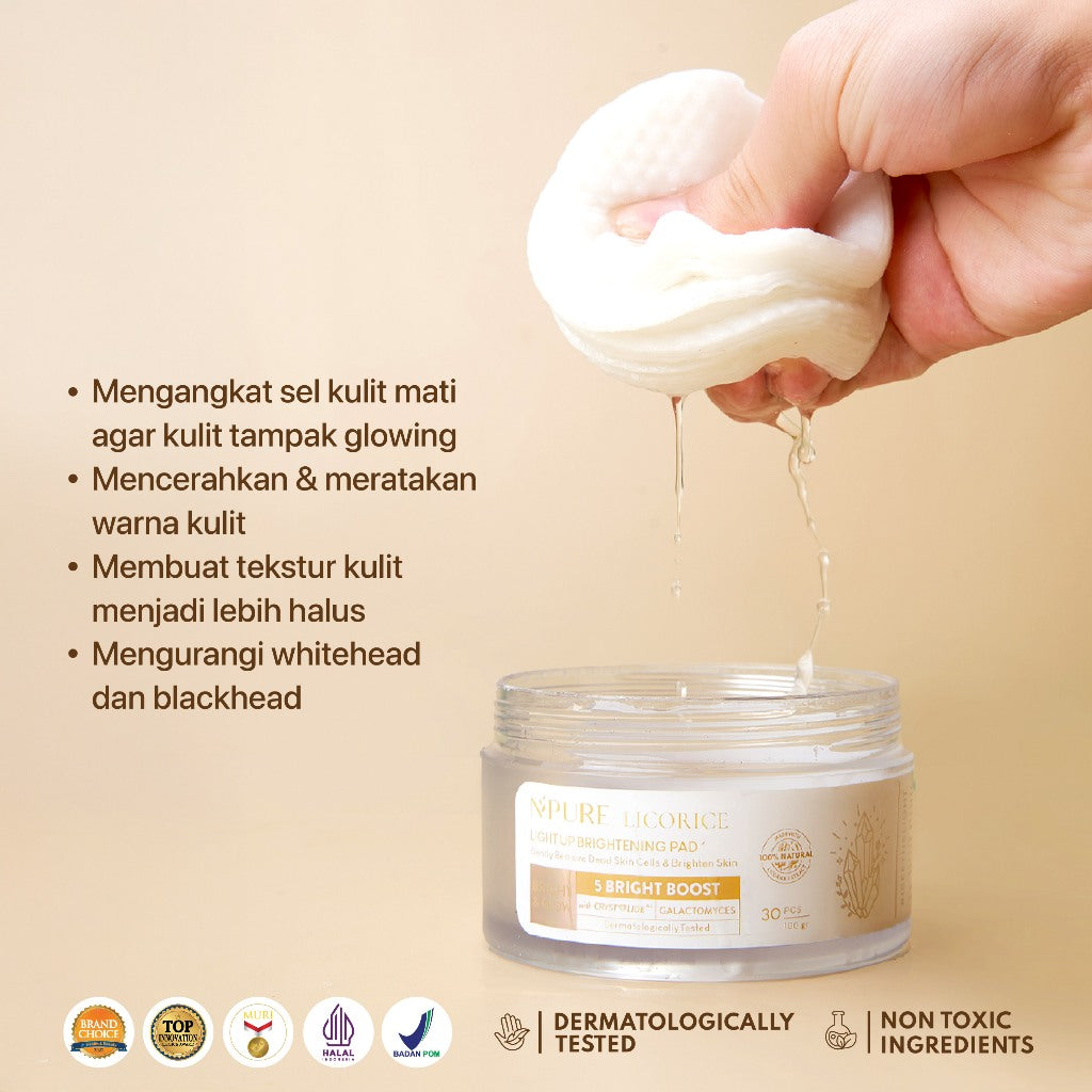 LICORICE PAD - NPURE Brightening Exfoliating Pad Licorice / Light Up / Kapas Wajah Exfoliasi Cerah Glowing