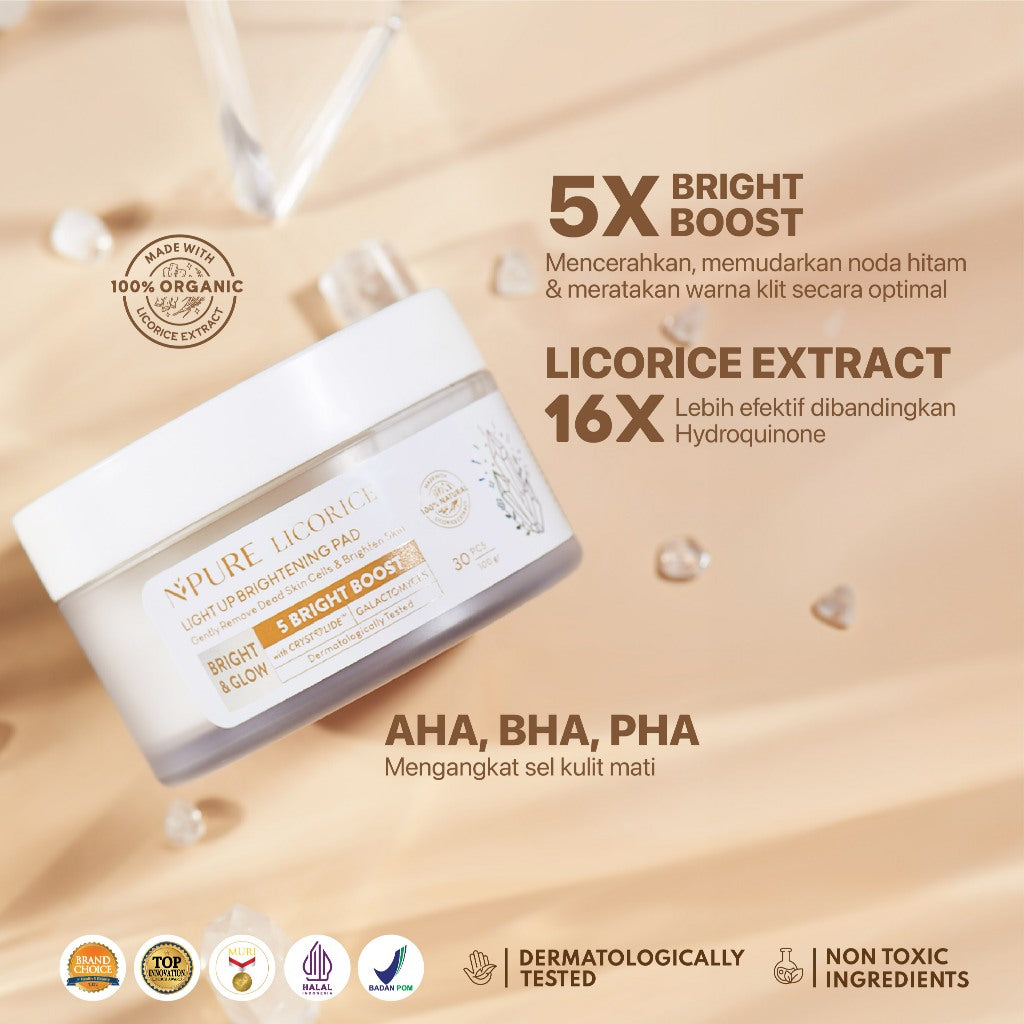 FREE SHEETMASK - NPURE Brightening Exfoliating Pad Licorice / Light Up / Kapas Wajah Exfoliasi Cerah Glowing