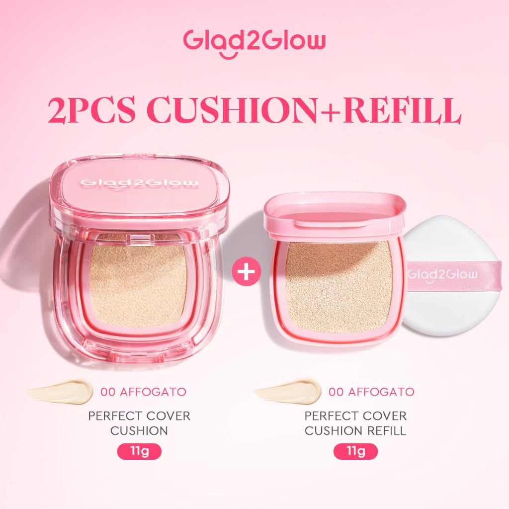 Glad2Glow Perfect Cover Cushion Oil-Control matte  Foundation Waterproof Sweatproof Finish Poreless Cushion Refill BB CC Cream Makeup refill g2glow official store