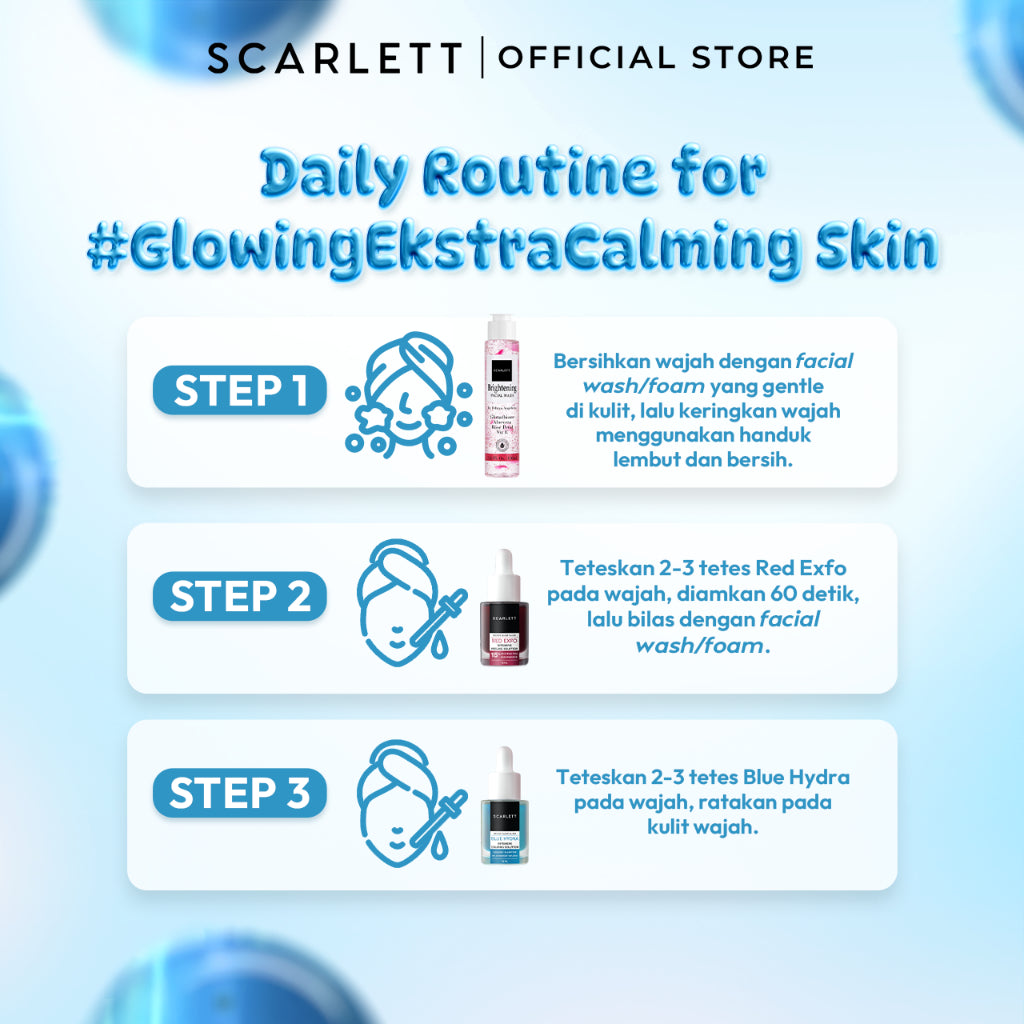 [NEW LAUNCH] Scarlett 2pcs Bundle Red Exfo Peeling Serum dan Blue Hydra Calming Serum Combo Mencerahkan, Membuat Kulit Glowing, Calming, Plumpy dengan 15% AHA BHA PHA dan Azulene Allantoin