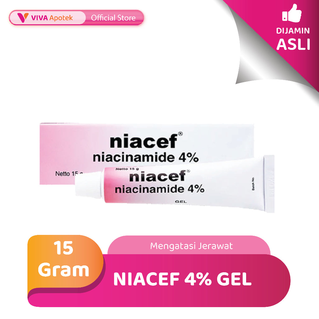 Niacef 4 % Gel untuk Mengatasi Jerawat (15 Gram) | Mengatasi Jerawat Kemerahan Bengkak dan Bernanah | Acne Gel Treatment with Niacinamide 4%