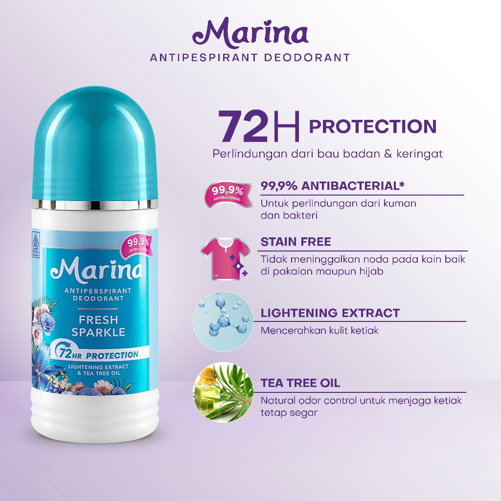 Marina Anti Pespirant Deodorant Fresh Sparkle [45ml/ 2 pcs] - Exp : 05.2027