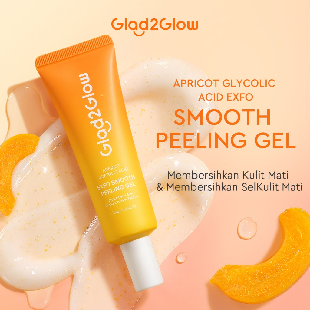 Glad2Glow peeling gel Apricot Glycolic Acid Exfo Smooth Eksfoliasi peeling produk yang mampu mengangkat sel kulit mati  Komedo Kotoran Scrub Wajah Extract g2glow official store