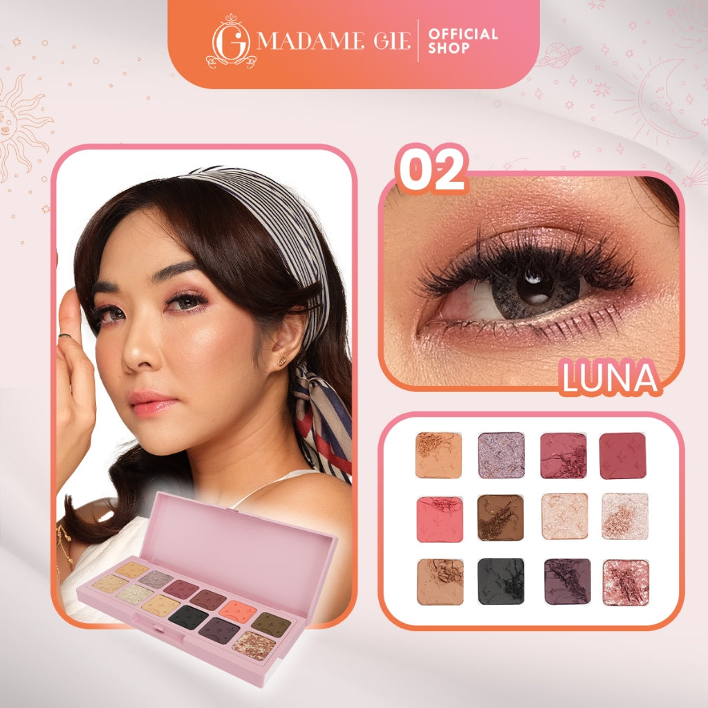 [GRATIS MICELLAR WATER] Madame Gie CloudGaze Eyeshadow Palette 12 Warna – Makeup Eyeshadow | No Fall Out Formula | Pigmented & Tahan Lama | Blendable