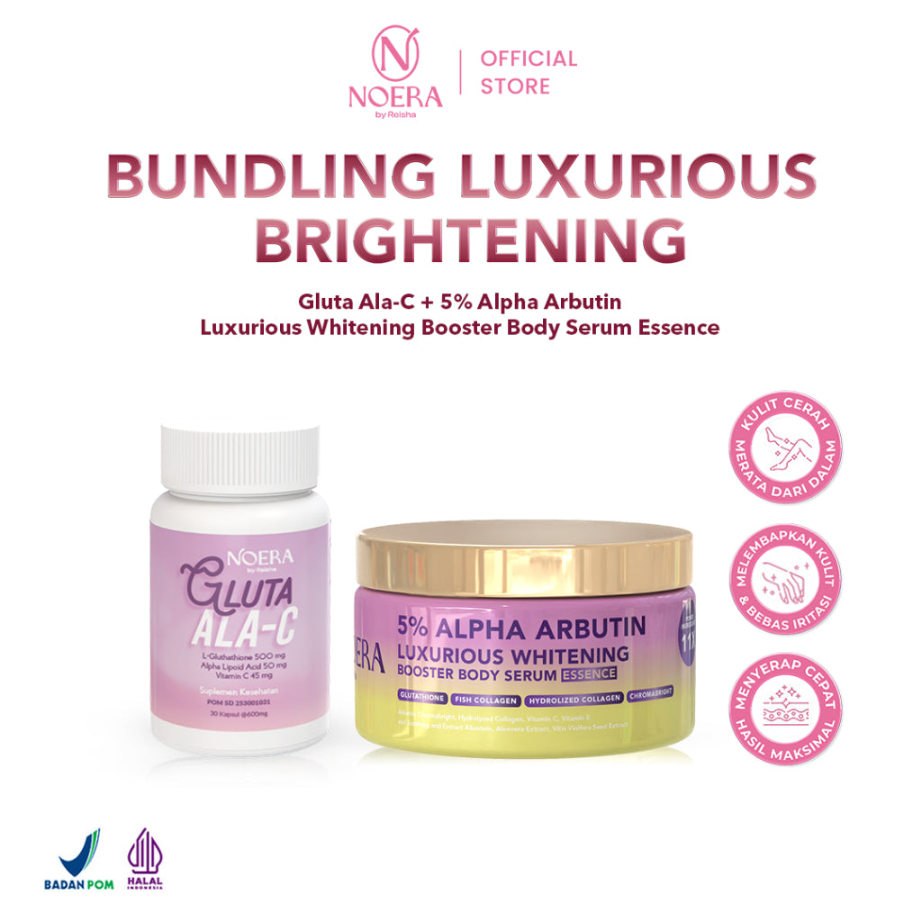 Noera Bundling Luxurious Brightening | 5% ALPHA ARBUTIN Luxurious Whitening Booster Body Serum Essence & Gluta ALA-C