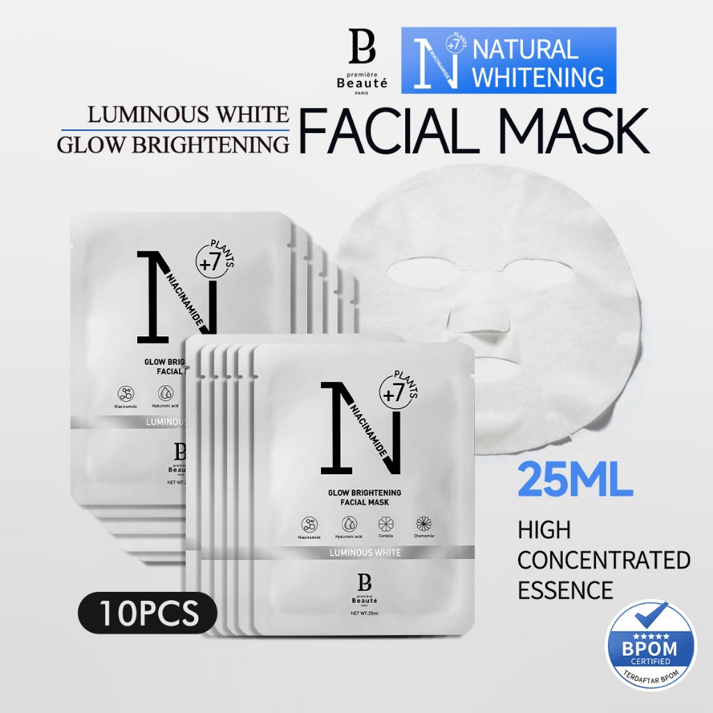 PREMIERE BEAUTE [Mask 20pcs]Whitening Essense Face Mask 25ml masker Niacinamide centella Hyaluronic Brightening Moisturizing Skin Care Anti aging Masker Wajah  Brightening Glowing Exfoliating Pengangkat Komedo Penghilang Jerawat