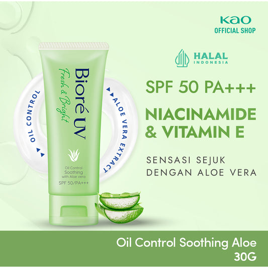 Biore UV Fresh & Bright Skincare Sunscreen 30GR Oil Control Soothing Aloe 30GR SPF 50 PA+++