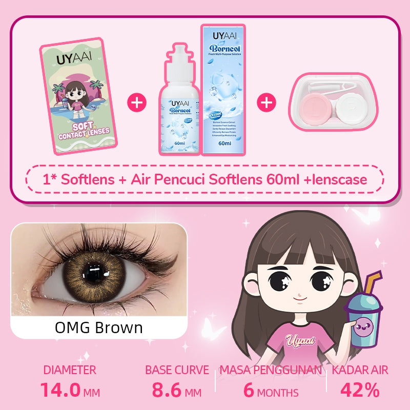 [Beli 1 Gratis 2 Hadiah] UYAAI Softlens Normal 14.00-15.00mm 1Pasang Softlens+120ML Air Pencuci Softlens+Lenscase