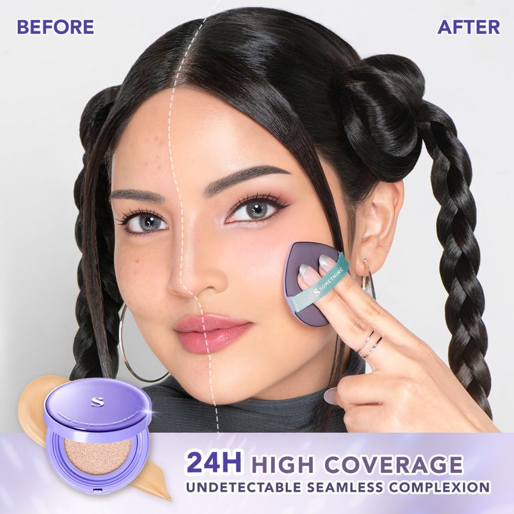 [BARU!] SOMETHINC COVERBLUR Pro Filter Breathable Cushion SPF 40 PA++++  - Seamless Cushion Dengan High Coverage | Smooth Satin Finish, Ringan Digunakan Di Wajah, Tahan Lama, Non comedogenic & Mengandung skincare