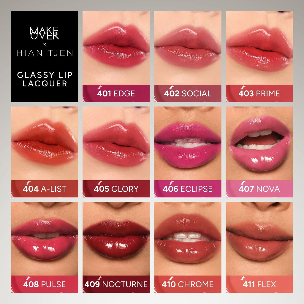 [SPECIAL 11.11] MAKE OVER Glassy Lip Lacquer X Hian Tjen - Lip Gloss LipTint Lipcream Lip Cream Lipstick Lipstik Make Up Pigmented BEST SELLER Long Lasting Somethin Time Less w Maybe Euphoria