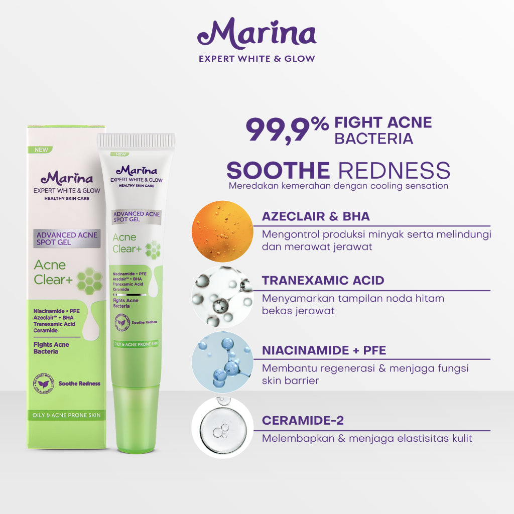 Marina Expert White & Glow Advanced Acne Spot Gel - Acne Clear+ 15ml - Exp Date : 03.2026