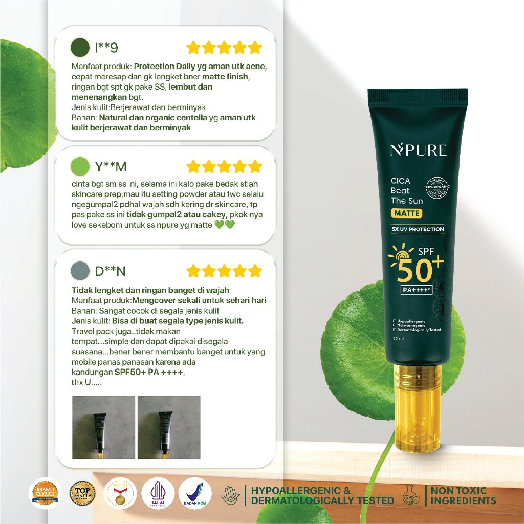 NPURE BUNDLE - Cica Toner 150ml + Cica Sunscreen Beat The Sun Matte / Kulit berjerawat / kombinasi / berminyak Mencerahkan Wajah