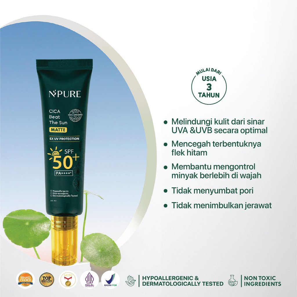 NPURE Bundle Cica Beat The Sun Matte + Cica Beat The Sun Powder / Acne Sunscreen / Untuk Kulit Berminyak / Sunscreen SPF++++