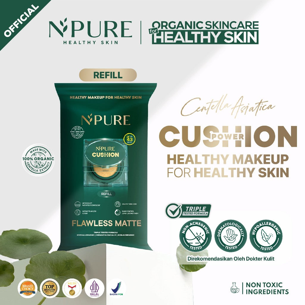 NPURE Centella Asiatica Flawless Matte Power Cushion dan Refill Cushion / Cushion Daily / Cushion matte / Refill Cushion
