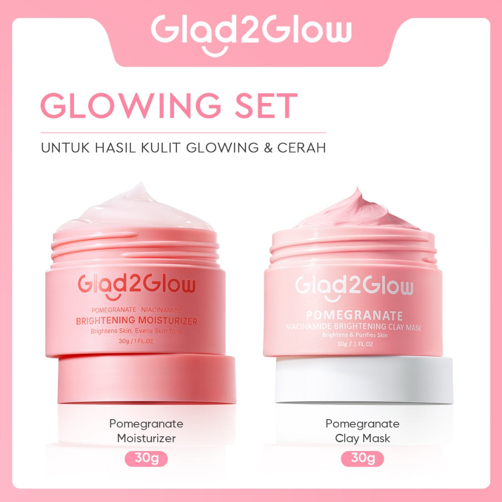 Glad2Glow Pomegranate Niacinamide Brightening Moisturizer Mencerahkan Pemutih Kulit Gel Pelembab Bercahaya Krim Siang dan Malam Perawatan Kulit Ekstrak Delima Asam Lemak Asam Delima Pelembab Esensi Wajah Perawatan Kulit  Pembersih  g2glow official store