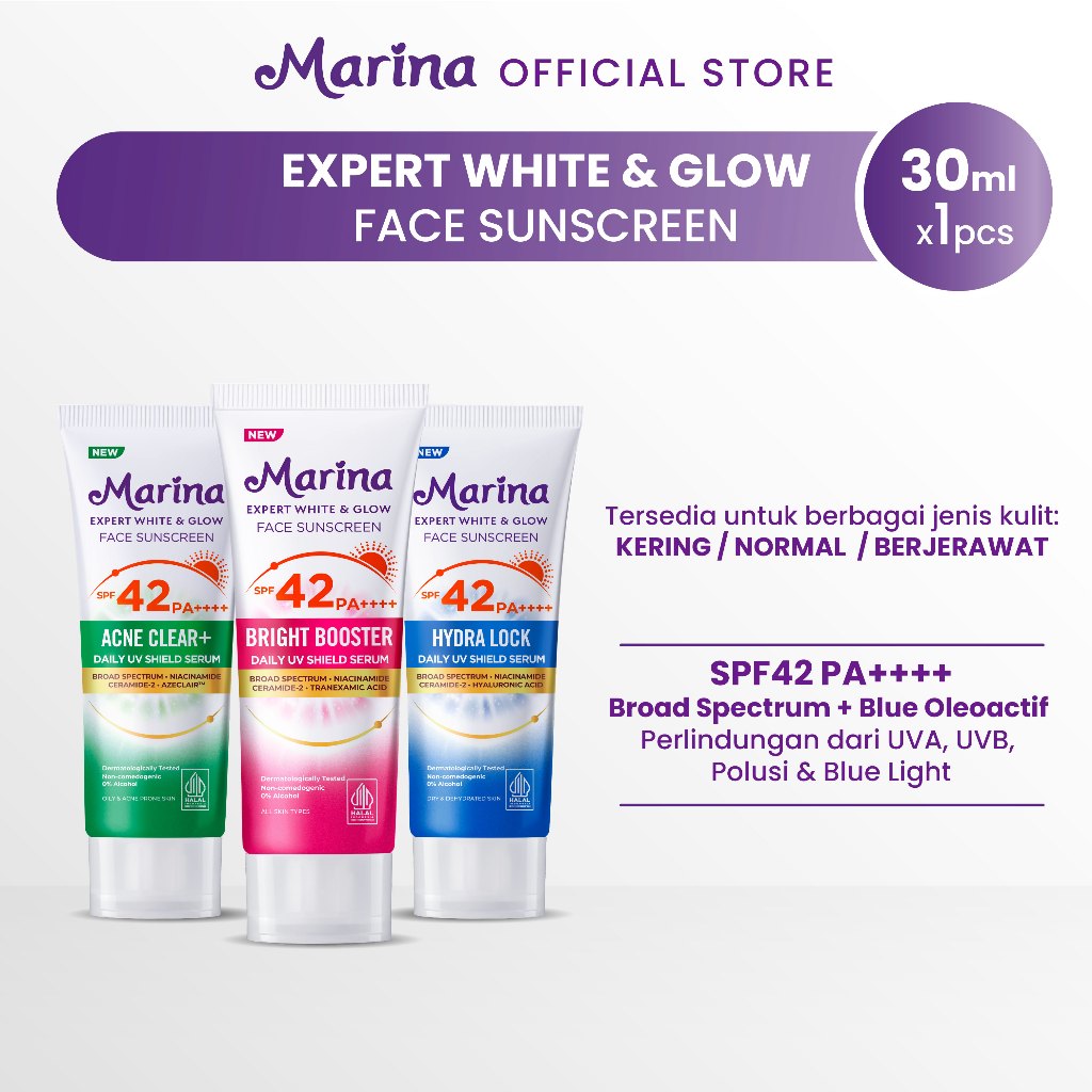 Marina Expert White & Glow Daily UV Shield Face Sunscreen [30ml] - Exp : 03.2027