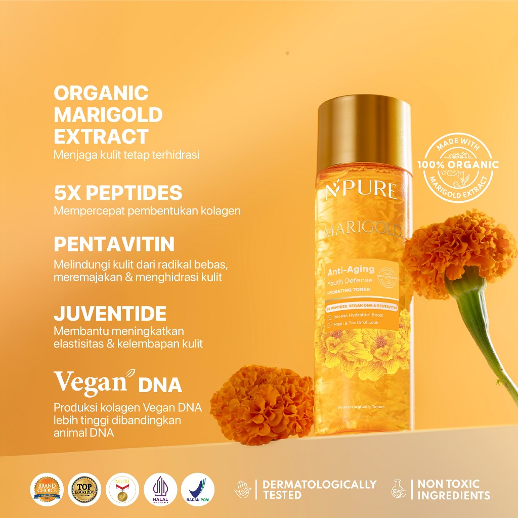 MARIGOLD TONER - NPURE Marigold Anti-Aging Youth Defense Hydrating Toner / Clearing Petal Toner/ Anti Aging Toner/ Toner Gentle Eksfoliasi Wajah Natural / Membersihkan Kotoran