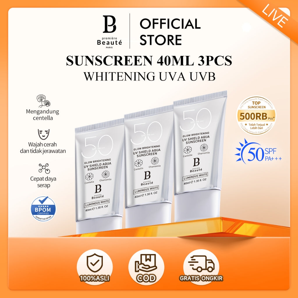 [Ready Stock] PREMIERE BEAUTE UV Shield Aqua Sunscreen 40ml [BPOM] SPF 50 PA+++ Skincare Series White Glow Whitening UBA UVB prevention glowing tidak no white cast tidak berminyak untuk flek hitam