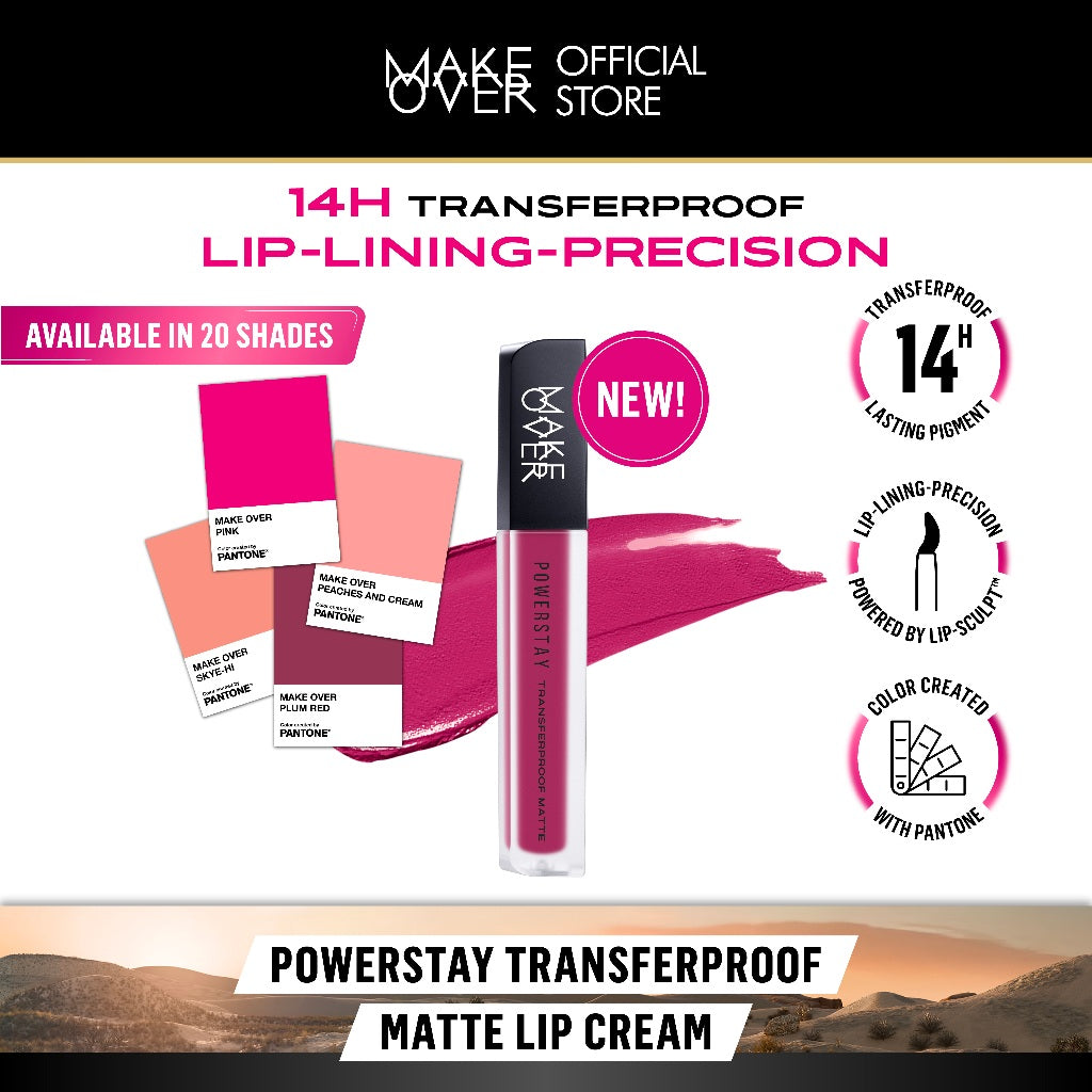 [SPECIAL MASTERSHADE] MAKE OVER Powerstay Transferproof Matte Lip Cream - Lipcream x PANTONE Tahan Lama 14 Jam Lip Cream Tidak Kering Ringan Kissproof Ombre Lips Color Nude Lipstick Matte 14H Make Up Long Lasting Somethin Time Less Stain w Maybe Euphoria