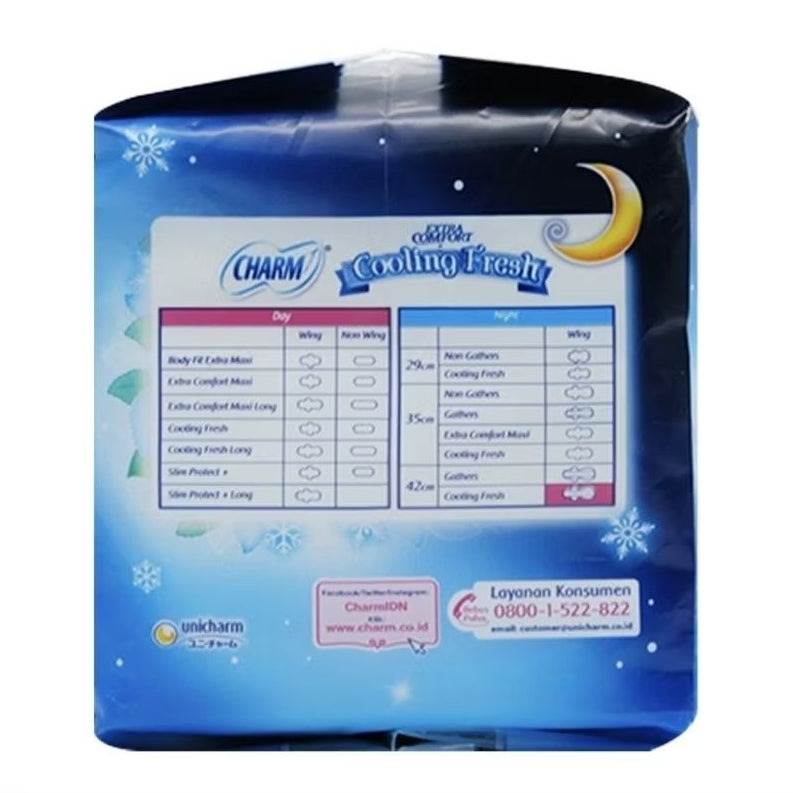 Charm Cooling Fresh Pembalut Wanita Wing Malam Ekstrak Daun Mint 42 cm 6 pcs