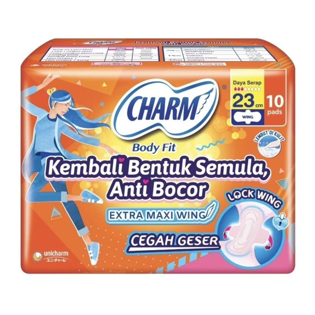 Charm Body Fit Pembalut Wanita Extra Maxi Wing 23 Cm 10 Pcs