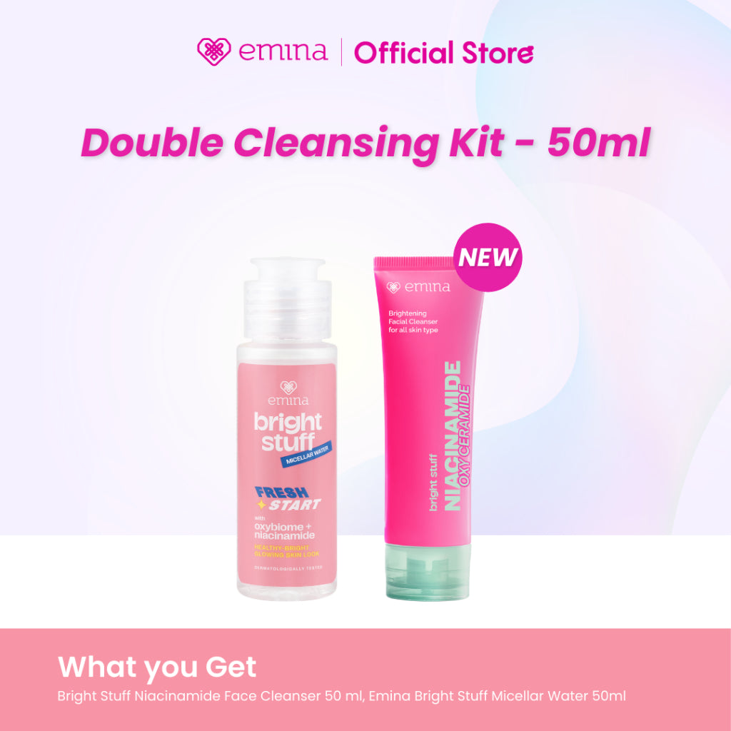 Emina Double Cleansing Kit - Micellar Water & Face Wash 100ml & 50ml -  Paket Cerah Glowing, Cerah, Glowing, Glowing, Mengontrol Minyak, Lembab Tanpa Ketarik, Anti Kusam, Cocok untuk semua jenis kulit