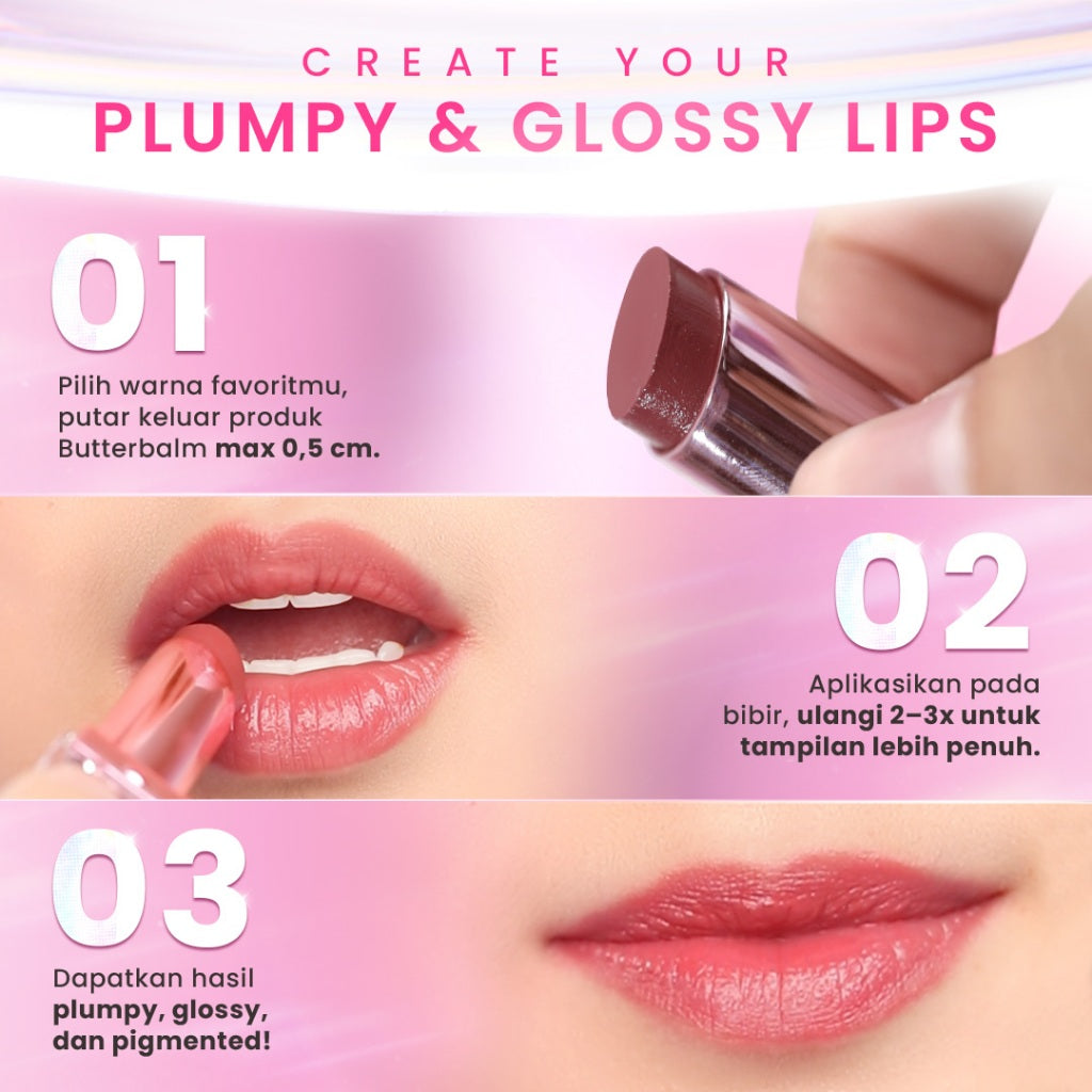 Hanasui Next Level Butter Balm - Color Butter Balm Tinted Lip Balm Melembabkan & Mencerahkan Bibir Lightweight & Cover Bibir Gelap Beauty Hyper Gloss Lip Balm