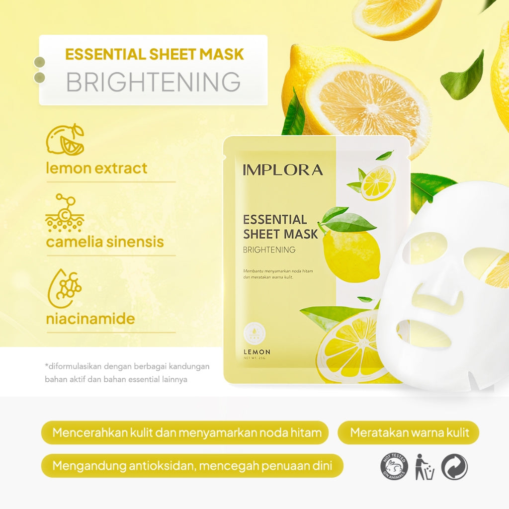 Implora Essential Sheet Mask | Hydrating Essence | Mencerahkan Mengencangkan Wajah