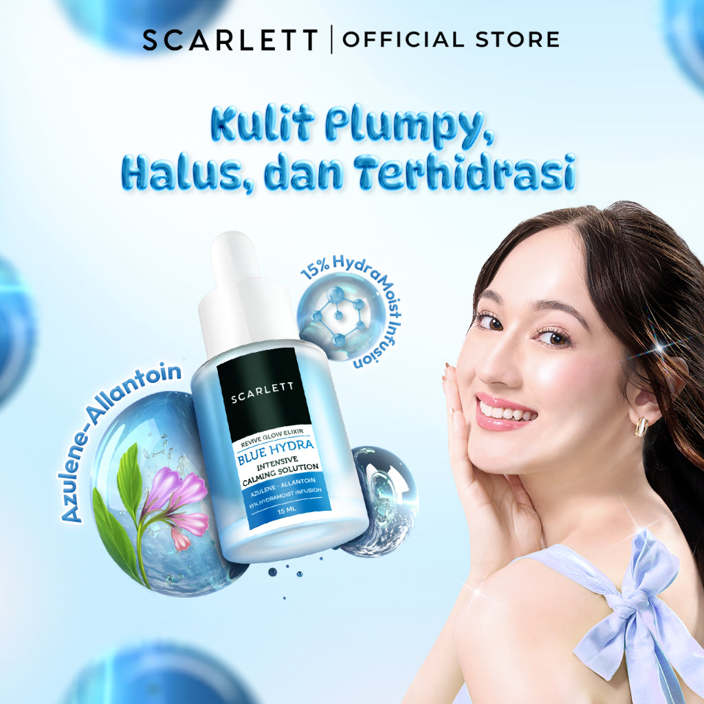 [NEW LAUNCH] Scarlett Blue Hydra Intensive Calming Solution dengan Azulene Allantoin Serum Wajah untuk Menenangkan, Menghidrasi, Kulit Plumpy